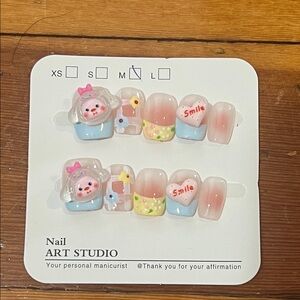 Pet-Themed Nail Set - Pink and Blue Size M